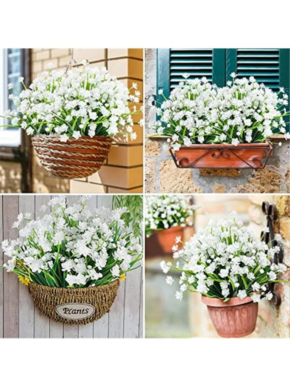 Artificial White Flowers Outdoor UV Resistant Faux Plants Garden Decor Set